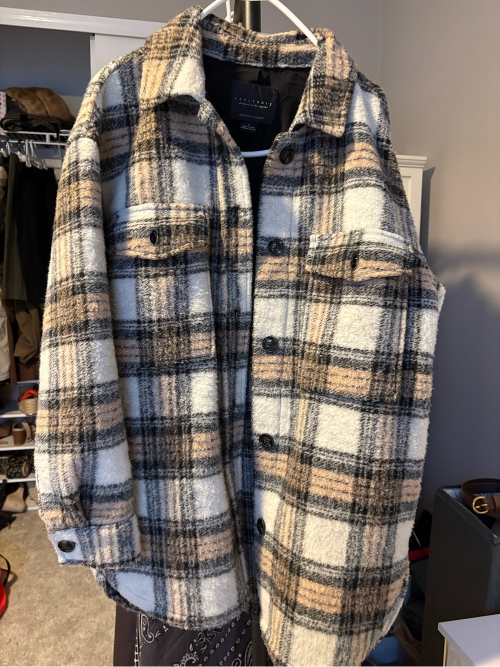 Sanctuary Cream, Tan & Black Plaid Shacket